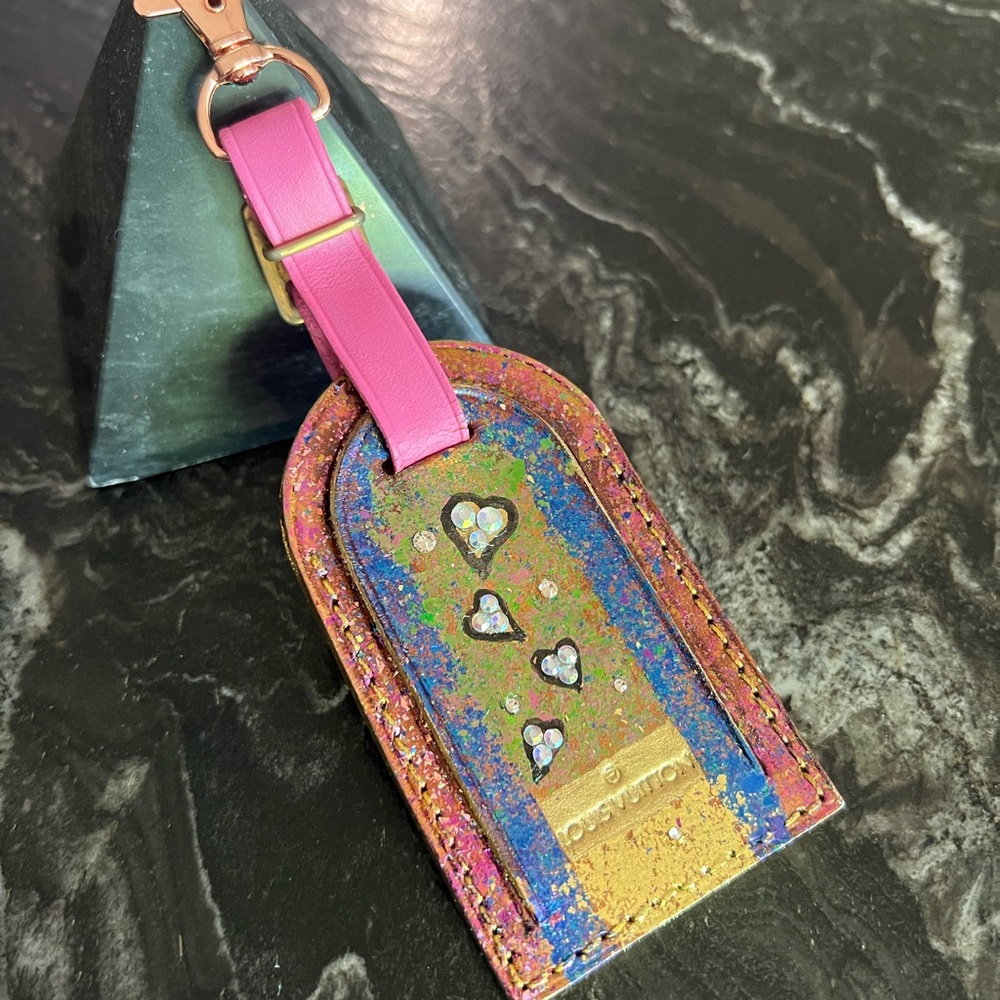Louis Vuitton Colorful Heart Luggage Tag hand painted